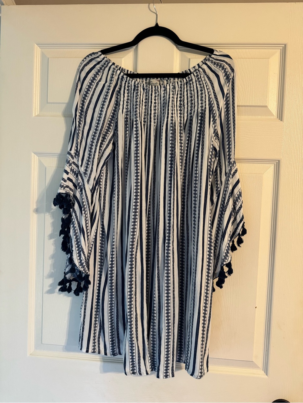 Studio West Navy and White Striped Tassel Swim Coverup